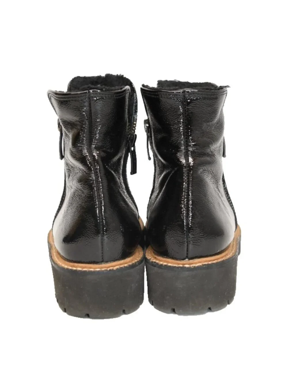 $550 Paul Green Natick Faux Fur Lined Boot LUG SOLE BLACK ZIP BLACK 8.5 (TF21)